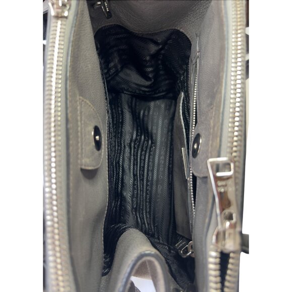 Prada Two-Way City Double Zip Tote Bag Gray Suede&Calf Leather Detachable Strap - Picture 9 of 16